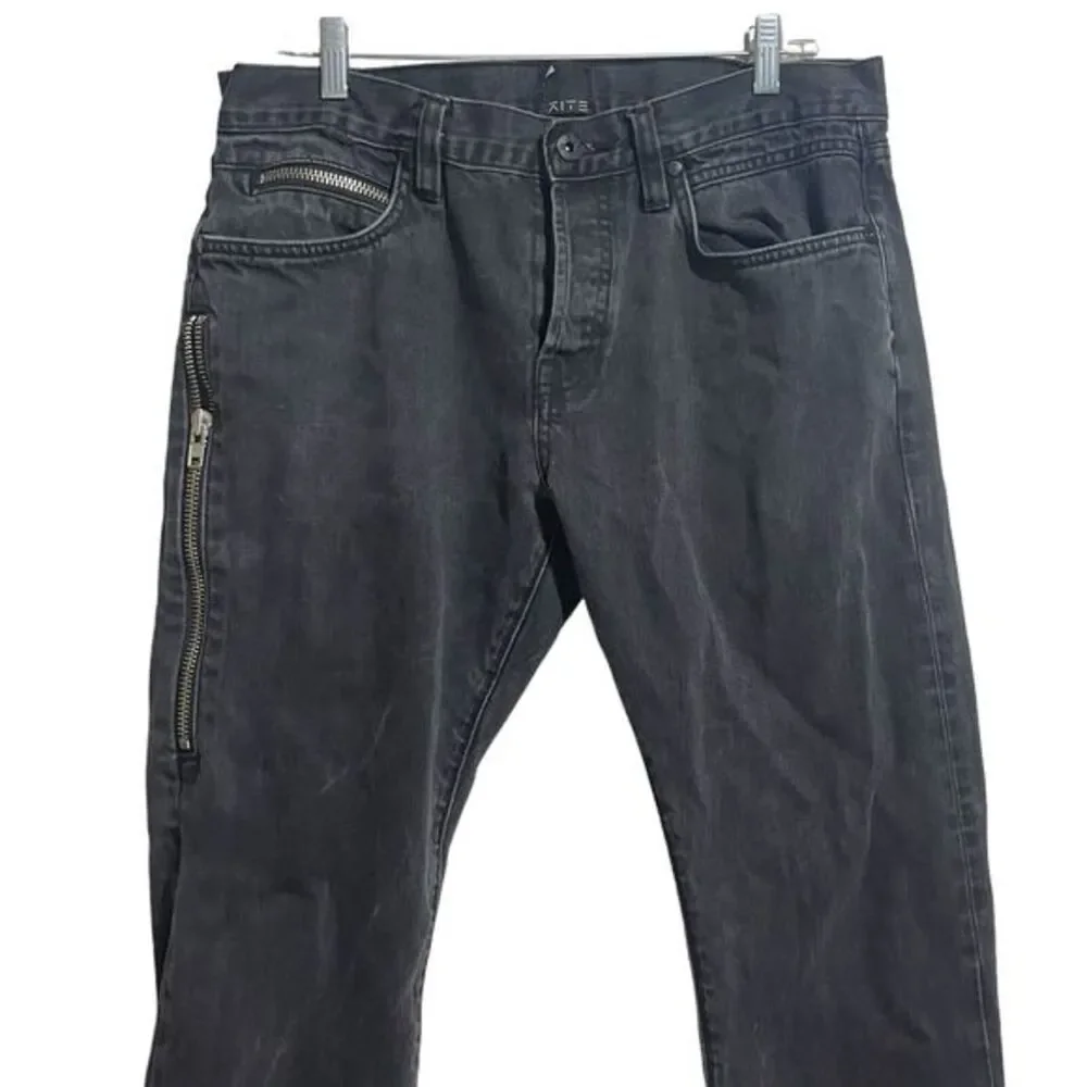 Kite Jeans Men's‎ 34 Button Fly Black Zipper Leg Denim Grunge Distressed